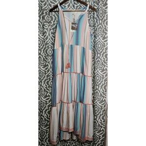 Matilda Jane Maxi Dress Medium Stripe Sunset Season Boho Pockets Flowy LARGE